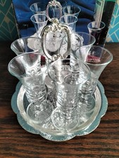 Vintage Sherry / Port / Liqueur Glasses Set On Silver Plated Tray