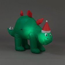 Inflatable Christmas Green Glowing Dinosaur - 107cm Tall with Warm White Lights