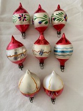 Vintage Christmas Decorations ~ Set 8 ~ Small Glass Tree Baubles / Ornaments