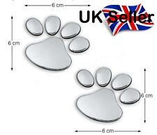 x1 Pair  SILVER CUTE DOG / PUPPY 3D PAW PRINT Car Emblem Decal Badge Sticker Art