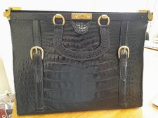 Vintage Crocodile Leather Bag Brass Hardware Large Handbag Black Carry Bag