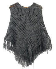 GORGEOUS GREY MOHAIR MIX CTOCHET FRINGED PONCHO. ONE SIZE