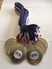 10 X Chequered flag Gold Medals Red, white & blue-Ribbon Motor Racing Medals