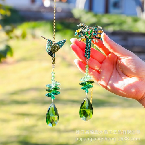 Green crystal wind chime - green,