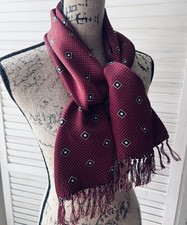 1940’s Gents Burgundy Silky Scarf With Fringe , Vintage Men’s Accessories