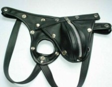 SEXY MENS REAL LAMBS LEATHER BLACK BONDAGE BRIEFS JOCKS POUCH G-STRING COD PIECE