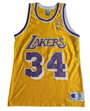 Champion Vintage LA Lakers NBA Jersey Medium #34 Shaquille O'Neal 1996 Free Post