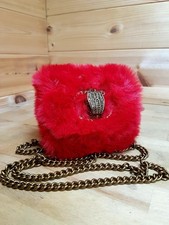 Kurt Geiger Mayfair Micro Red Faux Fur Crossbody Gold Chain Small Bag