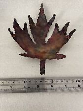 Small wall art or trinket dish Autumn maple leaf ? made metal signed Phil verso