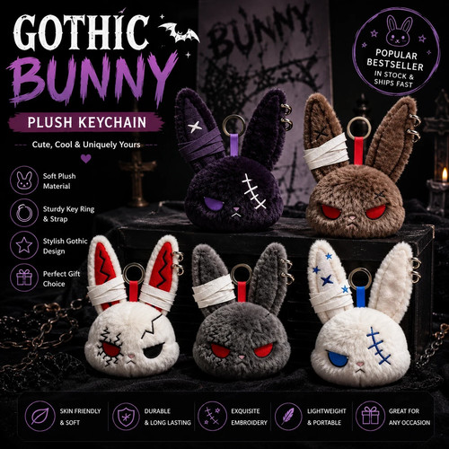 Gothic bunny plush keychain - bunny,