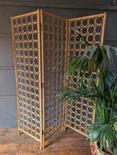 Vintage Mid Century Bamboo 3 Section Folding Screen Circles Bubbles Liberty Boho
