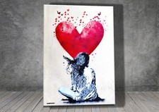 Banksy Red heart Little girl  Graffiti CANVAS STREET ART PRINT WALL 1031