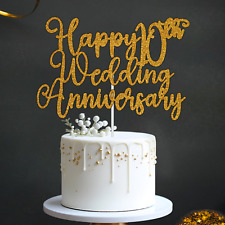 Personalised Happy 10th Wedding Anniversary Glitter Cake Topper 25th 30th 40th