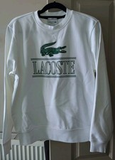 Lacoste White Sweatshirt Heavy Cotton Logo Jumper (Men's Small / Unisex)