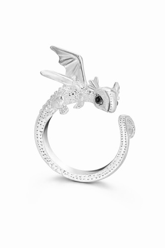 Silver dragon ring adjustable - silver,