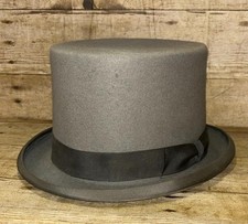 Vintage Grey Fur Felt Top Hat Size 7 3/8 / 60cm By Harris Extra