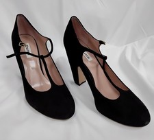 Dune UK7 Black Nubuck T-Bar Block Heel Shoes - SH25