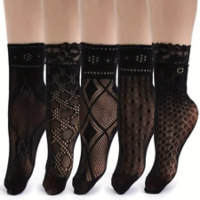 5 Pairs Womens Fishnet Socks Transparent Elastic Lace Sheer Net Mesh Ankle socks