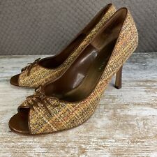 Anne Klein Women’s Tartan Leather Lined Open Toe Heels With Bow Shoes UK 8.5 M