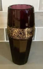 Art-Deco Moser /Walther & Sohne Faceted Amethyst Glass Vase. with Gilded Frieze