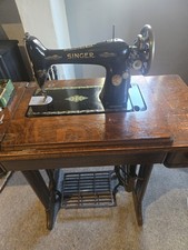 Antique Singer Sewing Machine in Wood Cabinet – Treadle Base, Manual + Parts