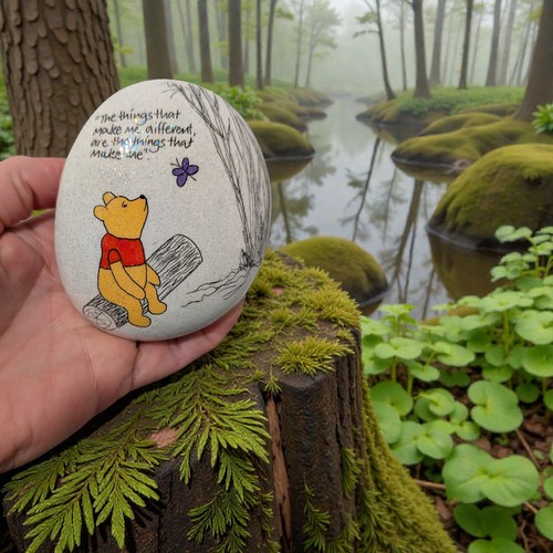 Hand painted pebble pooh - pebble, &