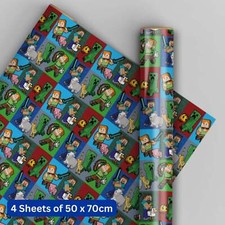 Wrapping Paper Minecraft Boys Birthday Gift Wrap Pack 4 Sheets & 4 Tags
