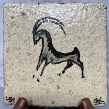 Bernard Leach ‘Mountain Goat’ Stoneware Tile Monogram BL & Seal Mark #2232