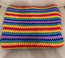 🌈 Bright Hand Crochet Rainbow Large Blanket, Christmas Camper festival Gift