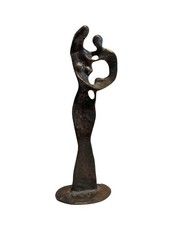 Beautiful Modernist Abstract Bronze Mother & Child Sculpture 9"