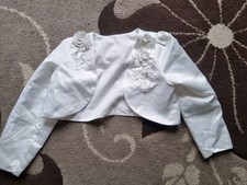 Silk White Girls Bolero Jacket 5-6years  With Flowers and sequins Design