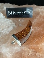 Silver/ Faux Amber  Horn Of Life  Pendant And Silver Chain