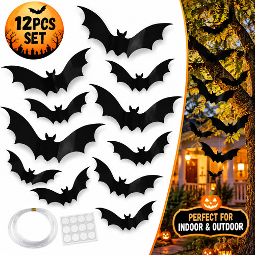 12pcs hanging bats halloween - hanging,