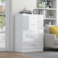5 Drawer Chest - White Gloss Fronts & Matt White Carcass REFLECT