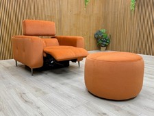 Fabb 'Ezra' Chair + Round Footstool Rust Orange Velvet Power Recliner Headrest