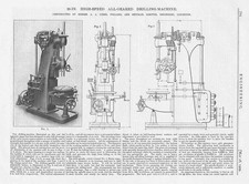 1909 2x Antique Engineering Prints - 26in High Speed All Geared Drilling Machine