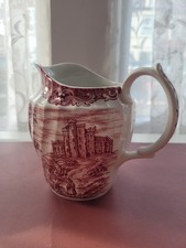 Vintage British Anchor Olde Country Castles Ironstone Pink & White Pitcher Jug