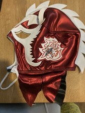 Signed/Autographed Ultimo Dragon Wrestling Mask (Red/White/Green)