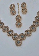 Matt Blue Necklace Set With Earrings tikka Indian Jewellery Chokar set 