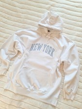 Brandy Melville White Oversize Cotton New York Hooded Sweatshirt Pullover Hoodie
