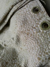 HUGE PAIR EYELET CURTAINS 104W88L  ARTS CRAFTS STYLE WOVEN CHENILE HEARTS LEAVES