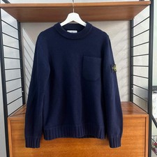 Stone Island Wool Knit Pocket Jumper | 2017 | Navy Blue | MEDIUM P2P 9.5"