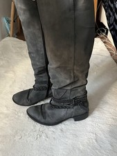 Stunning Marco Tozzi grey biker style lined zip up knee high boots UK size 6 