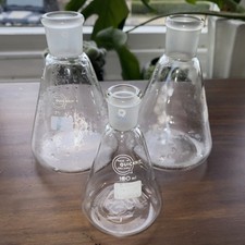 3 Quickfit Borosilicate Glass Conical Flask Erlenmeyer Flat Bottom 250 & 100ml