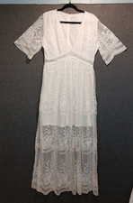 White Lace Boho Maxi Dress, V