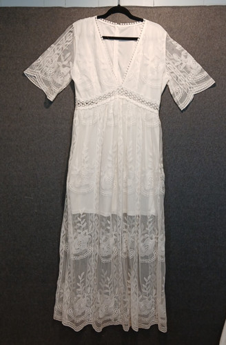 White lace boho maxi dress - lace,
