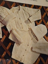 Poppleton 1360 Knitting PATTERN Vintage used Child Cardys & Hat 24-30in  aran