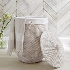 The White Company Rustic Laundry Basket Whitewashed Seagrass Cotton Liner