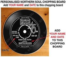 Personalised Northern Soul Chopping Board, Soul Record Wigan Twisted Wheel, KTF
