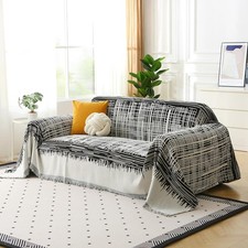 Sofa Cover Chenille Blanket 180x340cm Black Stripe 1 2 3 Seater L-Shape Corner